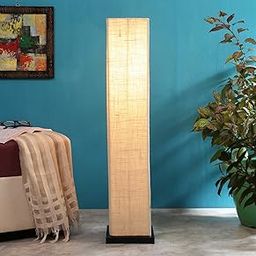 AMDHOME White Jute Square Wood Floor Lamps (White,Jute) 87-image-1
