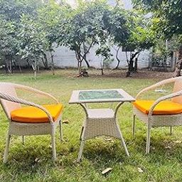 TERRALUXE Designer Patio Chair Set for Garden|| Balcony|| Terrace|| Coffee|| Patio ||Wicker Seating Chair and Table Set Outdoor Furniture (D-8 OFFWHITE STR with 2 Chair 1 Table with Yellow Cushions)-image-117