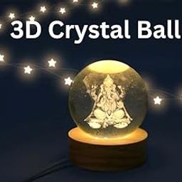 Ganesh Ji Crystal Ball Night Light 2.4 Inch Glass Ball Night LED Lamp with Woodern Base Perfect for Gift | Corded Electric Table Night Light-21