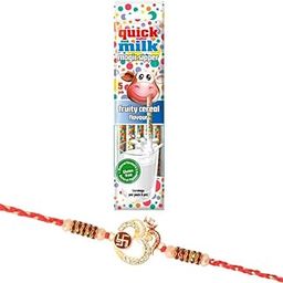 Quick Milk Magic Sipper Straw with Premium Premium Om Swastik Rakhi | Rakhi Gift For Brother | Magic Sipper Straw | 02-14