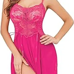 xs and os Women's Lace Double Slit Babydoll Lingerie with Panty-picture-2