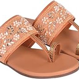 Women Floral Embroidered Flip-Flop Sandals with Ankle Straps flats for women One toe ring multicolour stylish flat sandals chappals latest model fashion footwear ladies Sandals-9