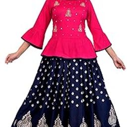 Women's Rayon Top and Long Skirt Set with Handcrafted Bell Sleeves-36