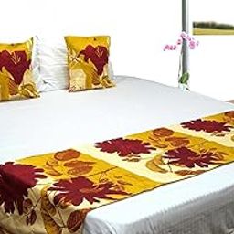 Vissage Floral Printed Double Bed Runner with 2 Cushion Covers, Yellow-image-8