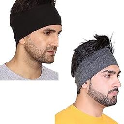 Gajraj Wide, Moisture Wicking and Non-Slip Exercise Workout Cotton Headband for Men and Women (Pack of 2) (Black-Grey)-25