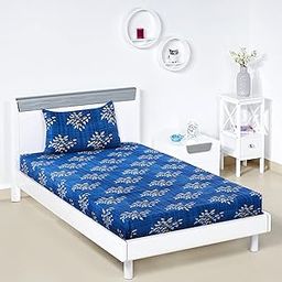 Amazon Brand - Solimo Polycotton Blue Forest Single Bedsheet with 1 Pillow Cover,Multicolor,95 GSM,144 TC-10