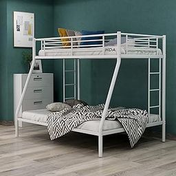 Full Over Full Metal Bunk Bed Frame, Heavy-Duty Steel Bunk Bed for Adults & Teens, Sturdy White Metal Frame with Guardrails & Ladder, Space-Saving Design, No Box Spring Needed-image-4
