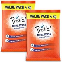 Amazon Brand - Presto! Total Wash Detergent Powder | 8 kg | 4 Kg X 2 Packs | Tough on Stains | Safe and Gentle on Fabrics | Refreshing Fragrance | Machine and Hand Wash | Bleach-Free Washing Powder-24
