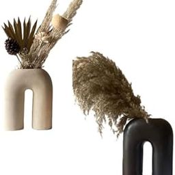 VIBHSA Inverted U Shape Ceramic Minimalist Aesthetic Flower Vase | Pampas Grass Vase | Ceramic Vase | Home Decor Centrepiece | vase for Home Decor | Matte Finish, 10 inches (Black&White)-image-79
