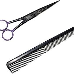 6 Inch Stainless Steel Scissors, Rubber Coated Sleeves - Perfect for Barber, Mustache, Beard Grooming, Haircuts for Men & Women With Plastic Comb-image-42