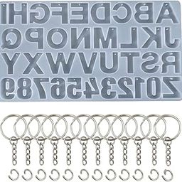 Oytra Resin Alphabet Keychain Silicone Mould for DIY Art and Craft Materials with 12 Keyrings Letter and Number Casting Set for Beginners Artists Professionals for Gifting-15