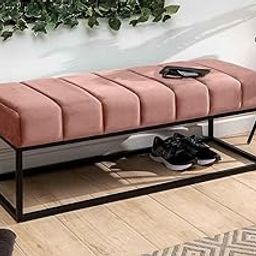 GIANTEX Ottoman Tufted Sitting Bench with Metal Legs for Living Room Bedroom High Density Cushion Fabric Fancy Shoe Bench for Entryway Hallway Office (Pink)-image-56