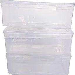 Feliz Plastic Rectangular Storage Boxes Size 8.5x3.25x3 inches, Set of 3 Medium Sized, Clear-image-1