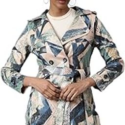 Women's Long Sleeves Abstract Longline Lapel Collar Green Trench Coat-246_Green-12