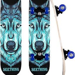 GRACIOUS MART Wood Stylish Sticker,Graphics,4 Weels,Large Complete Skaetbord, Professional,Skatebord For Beginner Kids,Girls,Boys,Teens,Adults,Suitable All Age Groups (Seething multicolour)-image-2