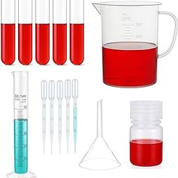Labxport Lab Equipment Kit – 250ml Measuring Jug, 50ml Cylinder, 3ml Droppers, 30ml Reagent Bottle, Funnel 15X125mm Test Tubes -for lab Laboratory School College Students & Science Experiments-29