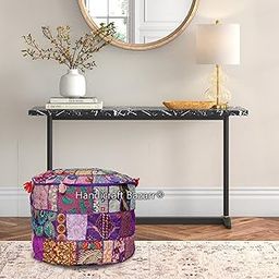 Embroidery Bean Bag Cover Traditional Home Decor Foot Rest Stool 12 Inch Patchwork Pouf Cover Handmade Tassels Round Ottoman-image-66