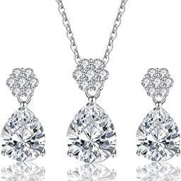 Silver Plated Cz Studded Anti Tarnish Pink Teardrop Shape Necklace Set-image-2