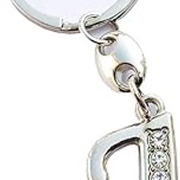 AK Store English Alphabet Letter Silver Metal Keychain with Crystal Stones, for Car Bike Men Women Keyrings (Letter Italic J)-image-67