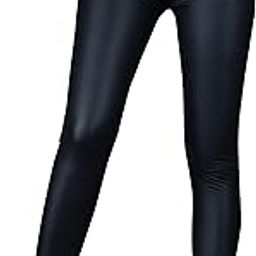 Women's Leather Mid Rise Leggings, Women's Skinny Fit Trousers in Shiny Look Capris Pants - (Black), 28-image-88