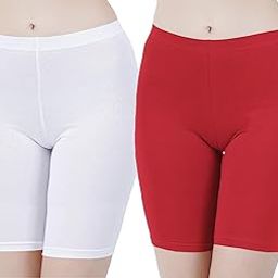 Cotton Lycra Tight Fit Stretchable Cycling Shorts Womens | Shorties for Active wear/Exercise/Workout/Yoga/Gym/Cycle/Running Red Grey Combo Pack of 2-picture-13