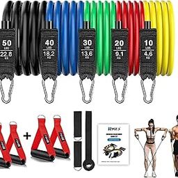 Hykes Resistance Band Set for Exercise Unbreakable Natural Latex Toning Tube Exercise Band Resistance Tubes Set for Home Gym Stretching Band for Men & Women Workout with Handle for Legs-13