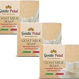 Gentle Petal Handmade Herbal Goat Milk Soap | Natural Moisturizing Bath Soap for Dry & Sensitive Skin | Anti-Aging, Gentle Cleansing Soap Bar for Men & Women | 100gm x 3 (Pack of 3)-image-76