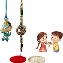 Designer Rakhi & Lumba Combo for Brother and Bhabhi | Ethnic Peacock Themed Rakhi Set with Roli Chawal | Raksha Bandhan Gift Pack-image-78