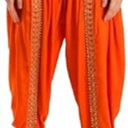 Women & Girls Cotton Rayon Solid Full Length Lace Mid Rise Loose Fit Plain Dhoti Pant and Salwar Patiala-Free Size-Orange-0