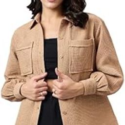 Women Solid Self Design Cotton Oversize Shirt-5