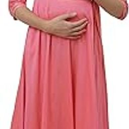 Cotton V- Neck Maternity Dresses for Women | Front Feeding Zip and 2 Side Pockets-image-92