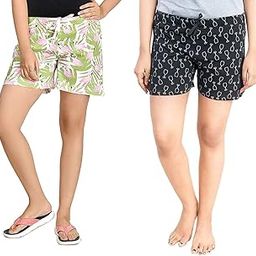 Women's Cotton Printed Shorts|Hot Pants|Lounge Shorts|Night wear Shorts (Multicolour,C04)-(Pack of 02)-image-88