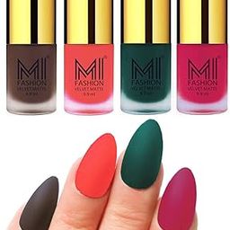 MI FASHION Velvet Matte Nail Polish Sets Long-Lasting & Waterproof 9.9ml Unique Color Coffee, Neon Orange, Dark Green, Pink (Pack Of-4)-image-102