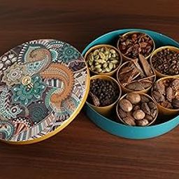 R Ayurveda Copper Metal Magnetic Steel Handcrafted Spice Box Set For Kitchen With Spoon (7 Containers, 40 Ml each) - Masala Box size 8 Inches diameter For Kitchen and Candy organization-15