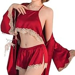 Night Short Dress for Women, Silk Blend Above The Knee Modern Relaxed Fit Cami Tops, Shurg & Short Night Sleepwear Lingerie Nightsuit-image-89