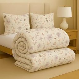 BSB HOME Premium Microfiber Printed Double Bed Comforter with 2 Matching Pillow Covers | All-Season Reversible AC Blanket for Winter & Summer | Soft & Lightweight Quilt for Double Bed - Peach Blush-image-82