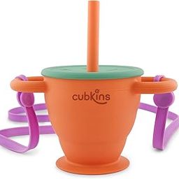 CUBKINS 2 in 1 Sip-N-Snack Cup for Baby, BPA Free Food Grade Silicone Snack Container and Sippy Cup for Toddler (Tangerine) - 275ml-8