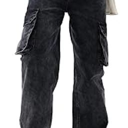 Solids: Stone Grey Men and Boys Buttoned Straight Fit Cargo Jeans-image-1