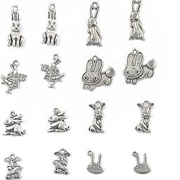 16pcs Alloy Silver Various Bunny Rabbit Shaped Charms Pendants Beads-image-37