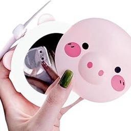 Cute Pig Design Mini Hand Mirror, Pink and White, Portable Makeup Mirror-51