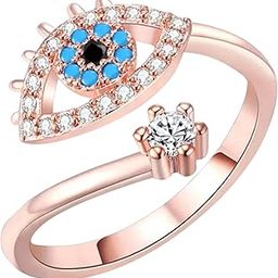 Anti Tarnish Cute Evil Eye Finger Ring for Women | Adjustable Fancy Jewellery Design | Latest Fashion Accessories for Girls | Minimal Jewelry | Gift for Mother's Day-15