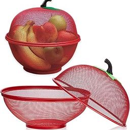 Rukshv Apple Shape Net Fruits & Vegetables Basket for Kitchen | 1L Capacity | Fruit Basket with Net Cover, Protective Fruits Vegetables Food Storage Basket, Big Size Fruit Net Cover Iron Accent Shelf-23