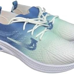 Women's Gradient Knit Athletic Shoes, Blue to White Ombre, Lightweight Walking Sneakers with Laces-image-53