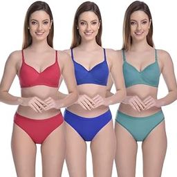 Soft Padded Honeymoon Bra Panty Set for Women's & Girls Combo Multicolored (Pack of 3)-image-38