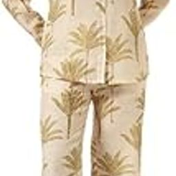 Women's 2-Piece Coord Set | Linen Cuffed Sleeves & Buttons Shirt Collar Top with Floral Print, | Mid-Rise Foot-Length Pull-On Pants for Women-image-82