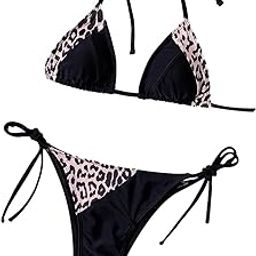 Womens Sexy Animal Printed Thong Bikini Black-image-99