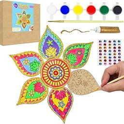 Asian Hobby Crafts DIY Rangoli Painting Kit for Kids & Adults – Creative Art & Craft Set with MDF Bases, 6 Pcs Colors & Glitter | Diwali Decoration & Gift Set | Home Decor & Gifting Kit-image-9