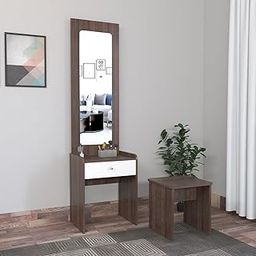 Wooden Dressing Table for Bedroom with 1 Drawer, Mirror and Huge Storage Space with Stool Long Dresser Vanity Table with Mirror (Giant Wood & Frosty Brown)-image-81