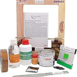 sumikrafts Screen Printing kit: Viny White 250gm+Double Hinge Table Clamps+8 Drywall Screws Black phospated Size 3.5cm+Screen Wooden Frame Small 8”x10 pre Stretched mesh no 16-13
