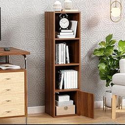 Lukzer 4 Layer Wooden Book Rack/Shelf/Stand | Multipurpose Storage Cabinet & Bookshelf with Open & Enclosed Shelves | Compact Organizer for Bedroom, Kitchen, Living Room & Office (MR-023/Oak Brown)-19